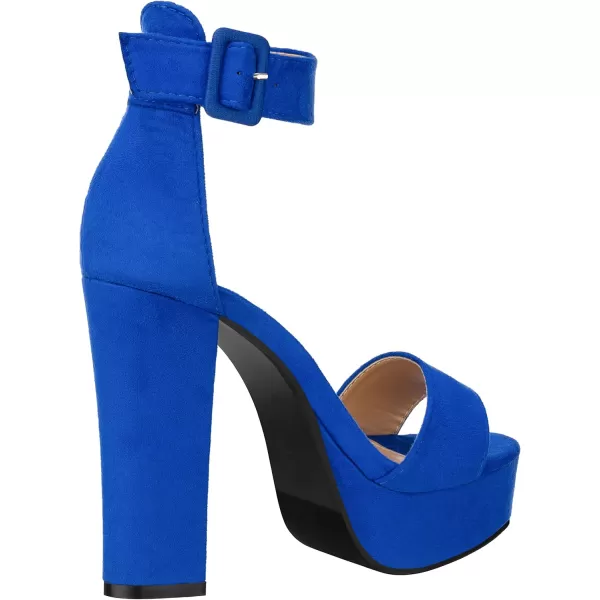 ILLUDE Womens High Heel Platform Sandals Ankle Strap Chunky Heel Sexy Party Heeled Sandals  DarlingRoyal Blue Suede