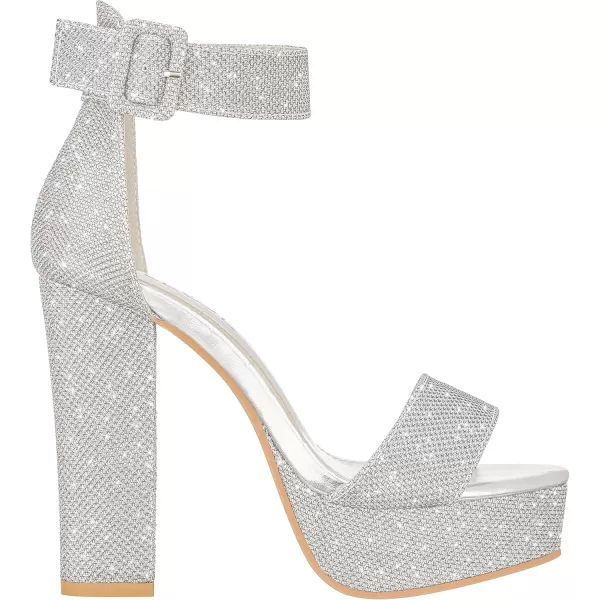 ILLUDE Womens High Heel Platform Sandals Ankle Strap Chunky Heel Sexy Party Heeled Sandals  DarlingSilver Glitter
