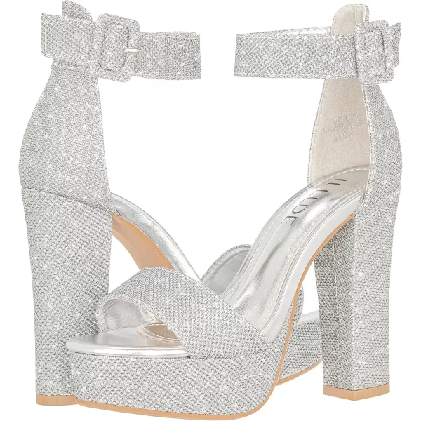 ILLUDE Womens High Heel Platform Sandals Ankle Strap Chunky Heel Sexy Party Heeled Sandals  DarlingSilver Glitter