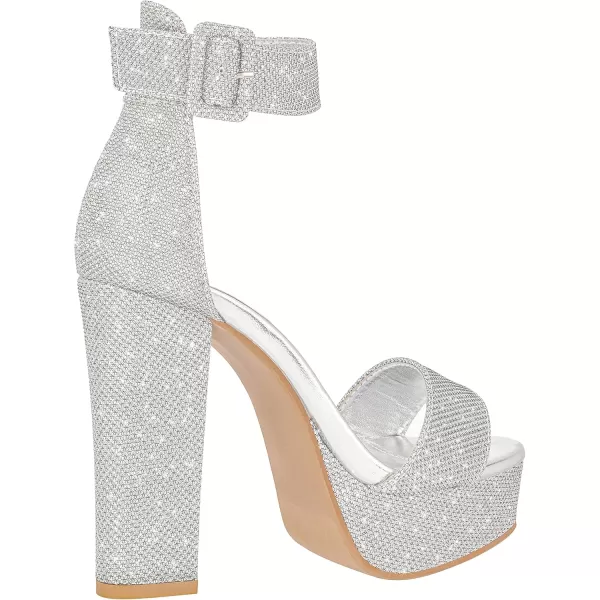 ILLUDE Womens High Heel Platform Sandals Ankle Strap Chunky Heel Sexy Party Heeled Sandals  DarlingSilver Glitter
