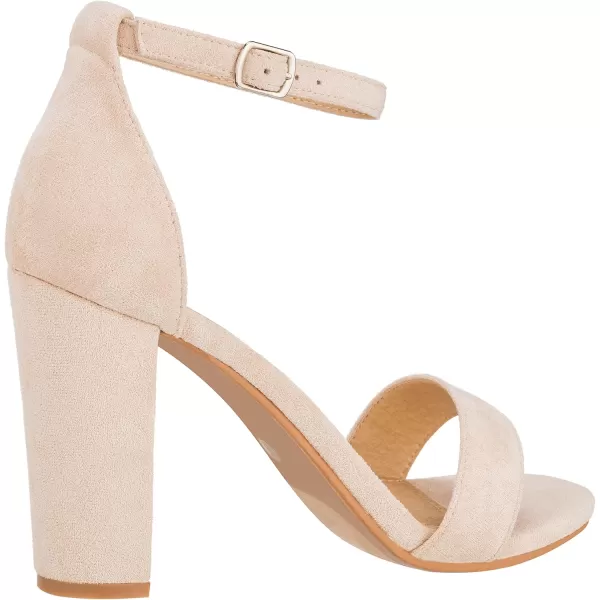 ILLUDE Womens Open Toe Ankle Strap Chunky Block High Heel  Formal Wedding Party Classic Heeled Sandals  RubyBeige Suede