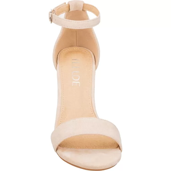 ILLUDE Womens Open Toe Ankle Strap Chunky Block High Heel  Formal Wedding Party Classic Heeled Sandals  RubyBeige Suede