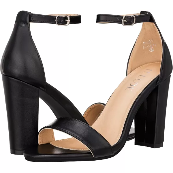 ILLUDE Womens Open Toe Ankle Strap Chunky Block High Heel  Formal Wedding Party Classic Heeled Sandals  RubyBlack Pu