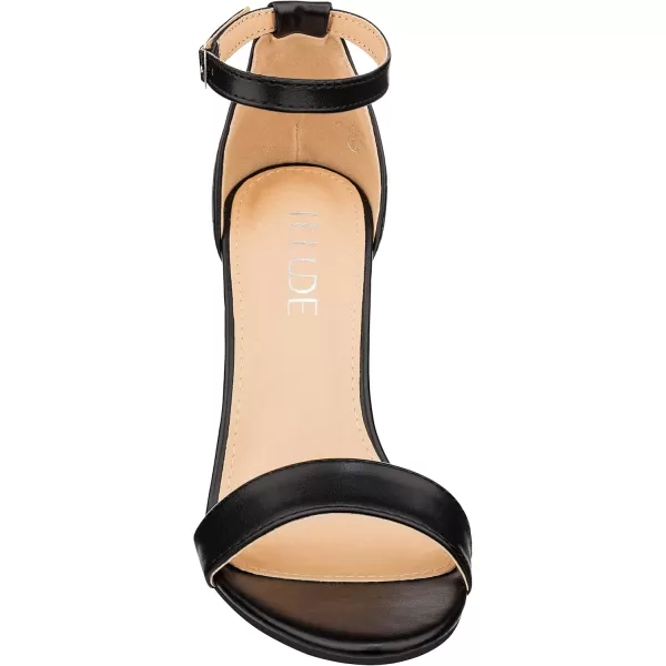 ILLUDE Womens Open Toe Ankle Strap Chunky Block High Heel  Formal Wedding Party Classic Heeled Sandals  RubyBlack Pu