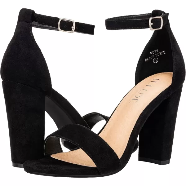 ILLUDE Womens Open Toe Ankle Strap Chunky Block High Heel  Formal Wedding Party Classic Heeled Sandals  RubyBlack Suede