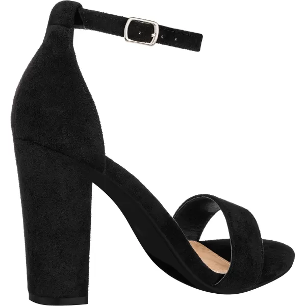 ILLUDE Womens Open Toe Ankle Strap Chunky Block High Heel  Formal Wedding Party Classic Heeled Sandals  RubyBlack Suede