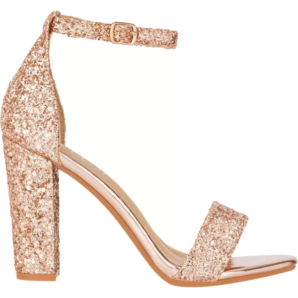 ILLUDE Womens Open Toe Ankle Strap Chunky Block High Heel  Formal Wedding Party Classic Heeled Sandals  RubyChampagne Glitter