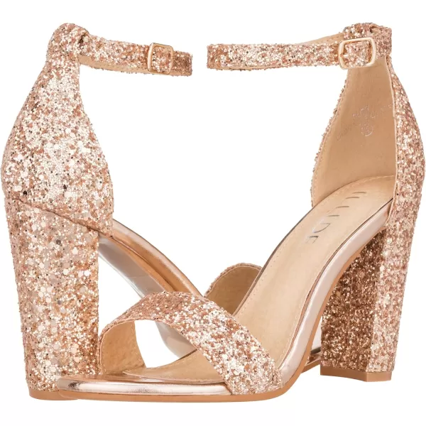 ILLUDE Womens Open Toe Ankle Strap Chunky Block High Heel  Formal Wedding Party Classic Heeled Sandals  RubyChampagne Glitter