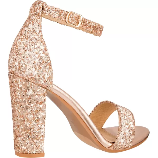 ILLUDE Womens Open Toe Ankle Strap Chunky Block High Heel  Formal Wedding Party Classic Heeled Sandals  RubyChampagne Glitter