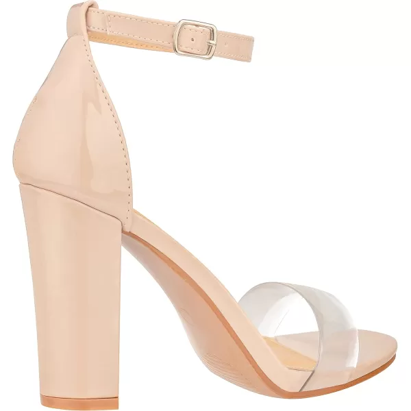ILLUDE Womens Open Toe Ankle Strap Chunky Block High Heel  Formal Wedding Party Classic Heeled Sandals  RubyClear Nude