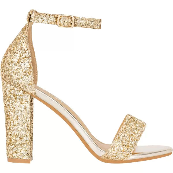 ILLUDE Womens Open Toe Ankle Strap Chunky Block High Heel  Formal Wedding Party Classic Heeled Sandals  RubyGold Glitter