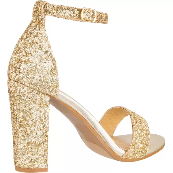 ILLUDE Womens Open Toe Ankle Strap Chunky Block High Heel  Formal Wedding Party Classic Heeled Sandals  RubyGold Glitter