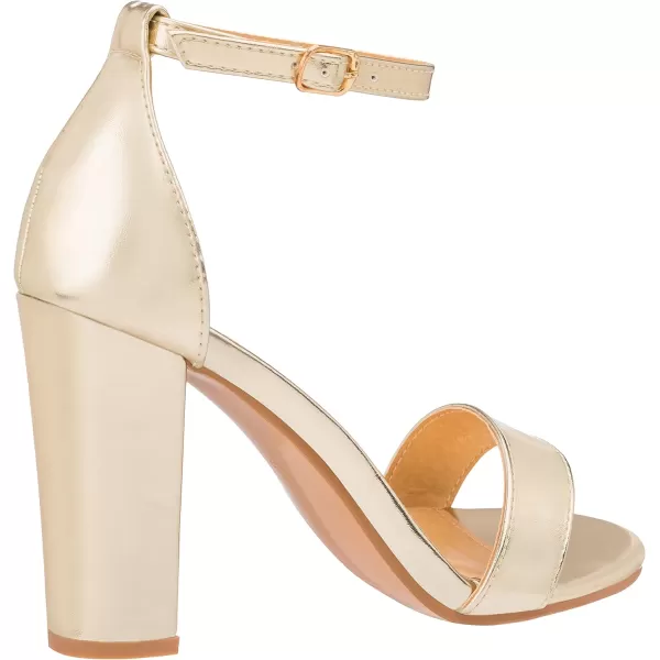 ILLUDE Womens Open Toe Ankle Strap Chunky Block High Heel  Formal Wedding Party Classic Heeled Sandals  RubyGold Pu