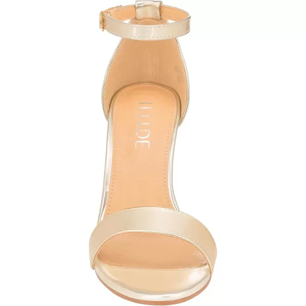 ILLUDE Womens Open Toe Ankle Strap Chunky Block High Heel  Formal Wedding Party Classic Heeled Sandals  RubyGold Pu