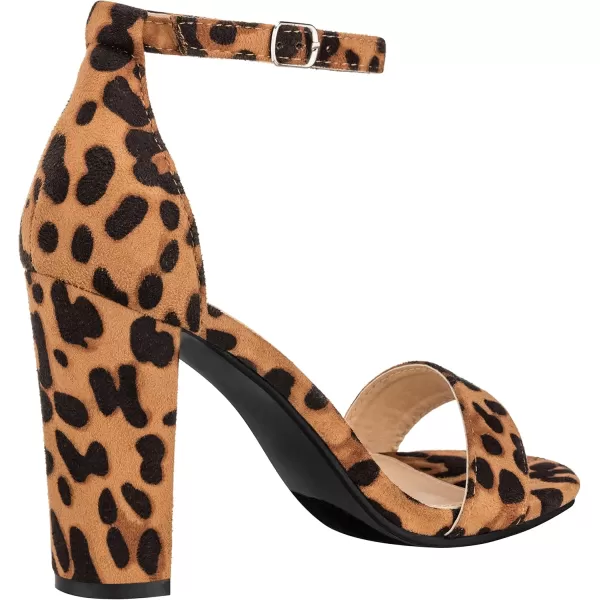 ILLUDE Womens Open Toe Ankle Strap Chunky Block High Heel  Formal Wedding Party Classic Heeled Sandals  RubyLeopard Suede