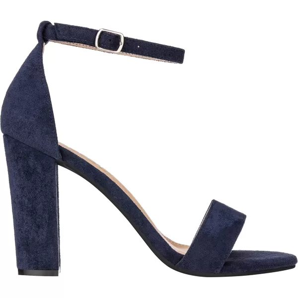 ILLUDE Womens Open Toe Ankle Strap Chunky Block High Heel  Formal Wedding Party Classic Heeled Sandals  RubyNavy Suede