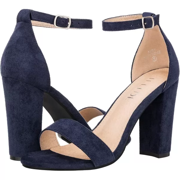 ILLUDE Womens Open Toe Ankle Strap Chunky Block High Heel  Formal Wedding Party Classic Heeled Sandals  RubyNavy Suede