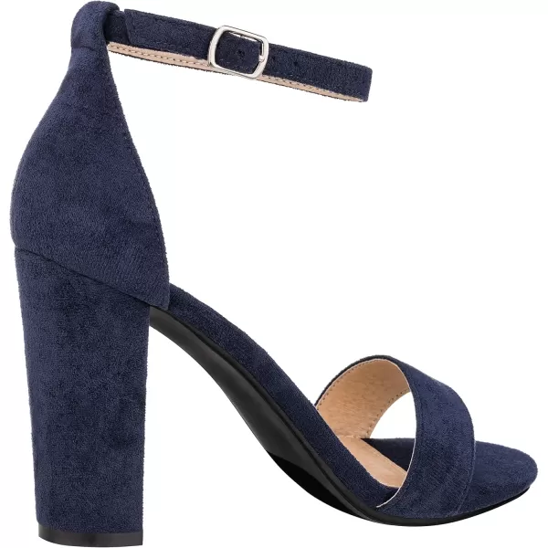 ILLUDE Womens Open Toe Ankle Strap Chunky Block High Heel  Formal Wedding Party Classic Heeled Sandals  RubyNavy Suede