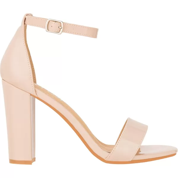 ILLUDE Womens Open Toe Ankle Strap Chunky Block High Heel  Formal Wedding Party Classic Heeled Sandals  RubyNude Patent