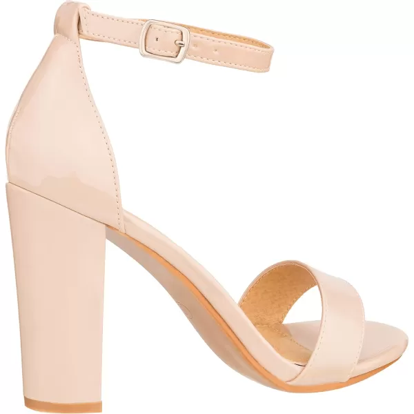 ILLUDE Womens Open Toe Ankle Strap Chunky Block High Heel  Formal Wedding Party Classic Heeled Sandals  RubyNude Patent