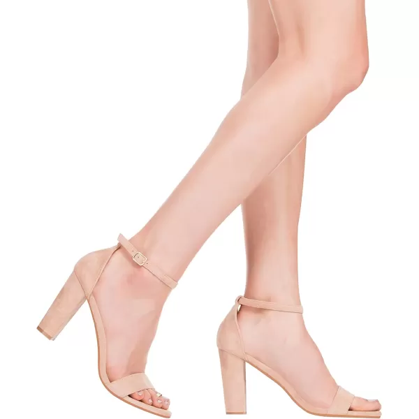 ILLUDE Womens Open Toe Ankle Strap Chunky Block High Heel  Formal Wedding Party Classic Heeled Sandals  RubyNude Suede