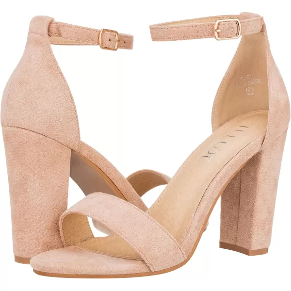 ILLUDE Womens Open Toe Ankle Strap Chunky Block High Heel  Formal Wedding Party Classic Heeled Sandals  RubyNude Suede