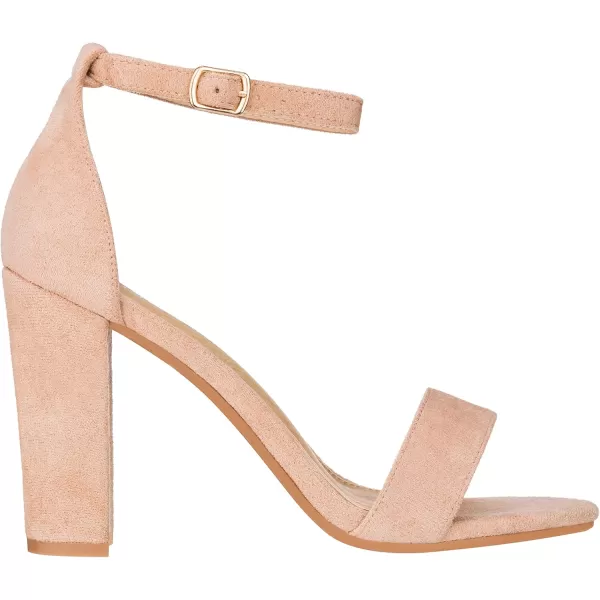 ILLUDE Womens Open Toe Ankle Strap Chunky Block High Heel  Formal Wedding Party Classic Heeled Sandals  RubyNude Suede