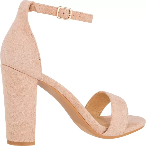 ILLUDE Womens Open Toe Ankle Strap Chunky Block High Heel  Formal Wedding Party Classic Heeled Sandals  RubyNude Suede
