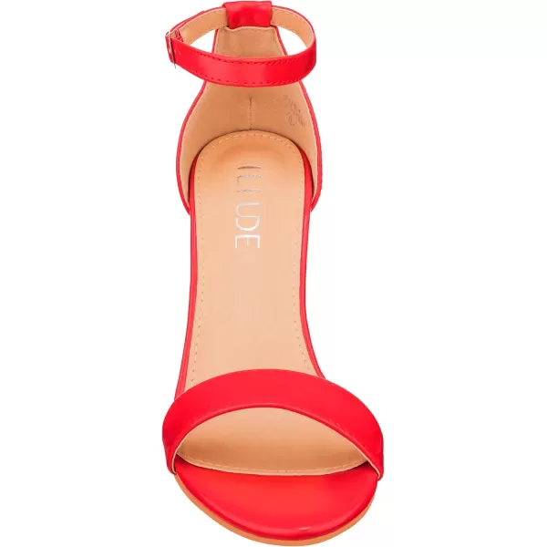 ILLUDE Womens Open Toe Ankle Strap Chunky Block High Heel  Formal Wedding Party Classic Heeled Sandals  RubyRed Patent