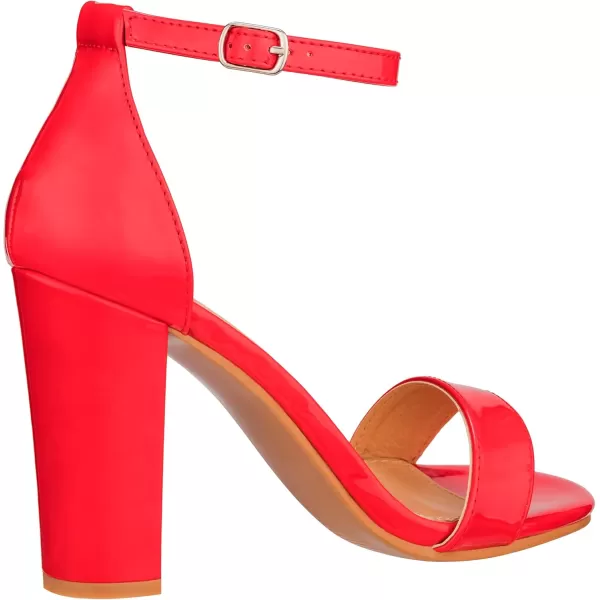 ILLUDE Womens Open Toe Ankle Strap Chunky Block High Heel  Formal Wedding Party Classic Heeled Sandals  RubyRed Patent