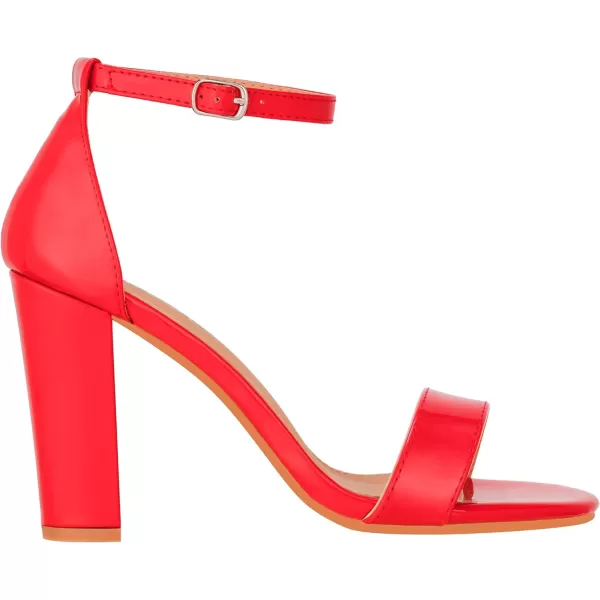 ILLUDE Womens Open Toe Ankle Strap Chunky Block High Heel  Formal Wedding Party Classic Heeled Sandals  RubyRed Patent