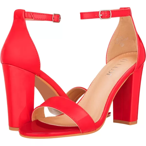 ILLUDE Womens Open Toe Ankle Strap Chunky Block High Heel  Formal Wedding Party Classic Heeled Sandals  RubyRed Patent