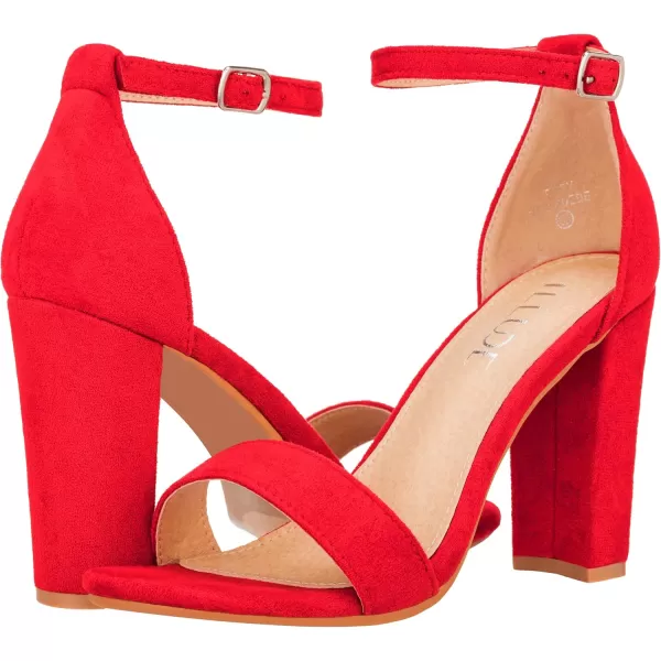 ILLUDE Womens Open Toe Ankle Strap Chunky Block High Heel  Formal Wedding Party Classic Heeled Sandals  RubyRed Suede