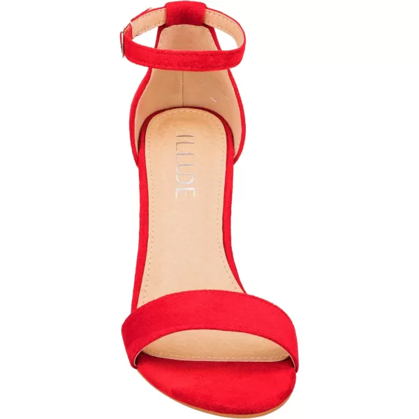 ILLUDE Womens Open Toe Ankle Strap Chunky Block High Heel  Formal Wedding Party Classic Heeled Sandals  RubyRed Suede