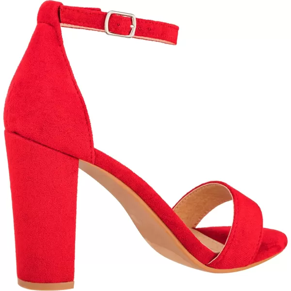 ILLUDE Womens Open Toe Ankle Strap Chunky Block High Heel  Formal Wedding Party Classic Heeled Sandals  RubyRed Suede