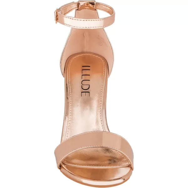 ILLUDE Womens Open Toe Ankle Strap Chunky Block High Heel  Formal Wedding Party Classic Heeled Sandals  RubyRose Gold Patent