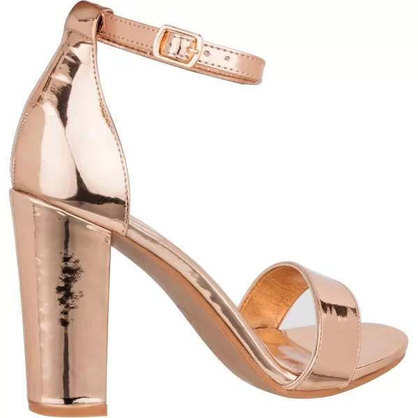 ILLUDE Womens Open Toe Ankle Strap Chunky Block High Heel  Formal Wedding Party Classic Heeled Sandals  RubyRose Gold Patent
