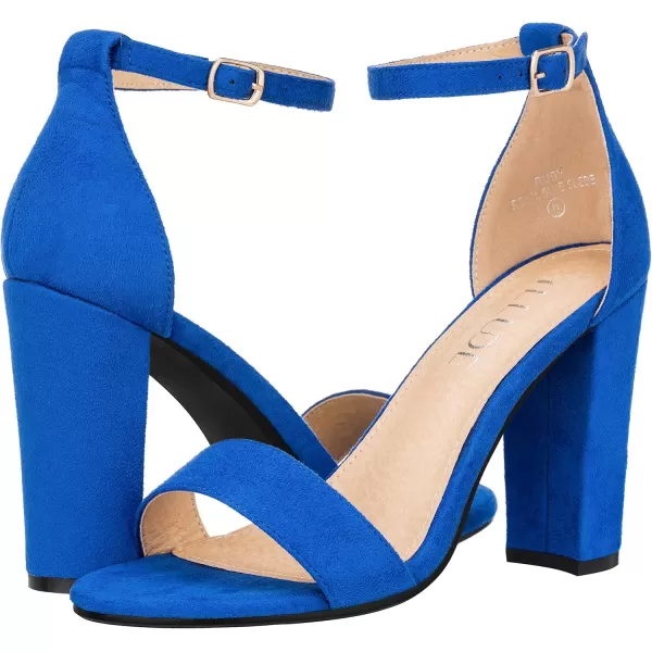ILLUDE Womens Open Toe Ankle Strap Chunky Block High Heel  Formal Wedding Party Classic Heeled Sandals  RubyRoyal Blue Suede