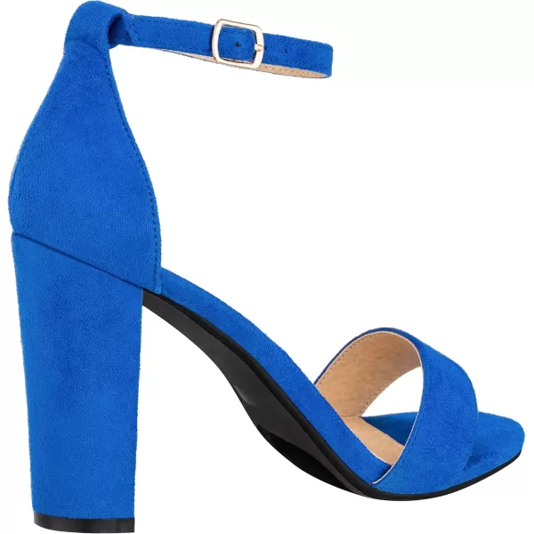ILLUDE Womens Open Toe Ankle Strap Chunky Block High Heel  Formal Wedding Party Classic Heeled Sandals  RubyRoyal Blue Suede