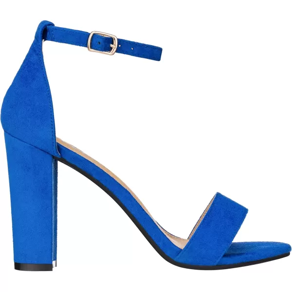 ILLUDE Womens Open Toe Ankle Strap Chunky Block High Heel  Formal Wedding Party Classic Heeled Sandals  RubyRoyal Blue Suede