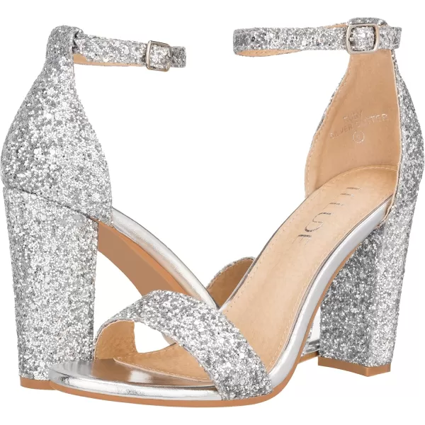ILLUDE Womens Open Toe Ankle Strap Chunky Block High Heel  Formal Wedding Party Classic Heeled Sandals  RubySilver Glitter