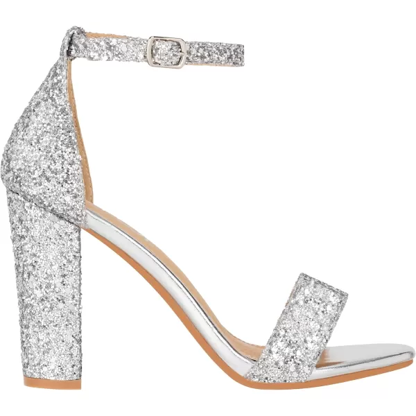 ILLUDE Womens Open Toe Ankle Strap Chunky Block High Heel  Formal Wedding Party Classic Heeled Sandals  RubySilver Glitter