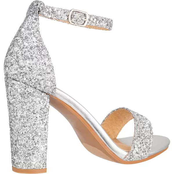 ILLUDE Womens Open Toe Ankle Strap Chunky Block High Heel  Formal Wedding Party Classic Heeled Sandals  RubySilver Glitter