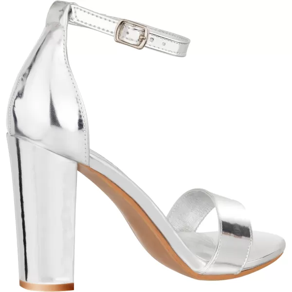 ILLUDE Womens Open Toe Ankle Strap Chunky Block High Heel  Formal Wedding Party Classic Heeled Sandals  RubySilver Patent