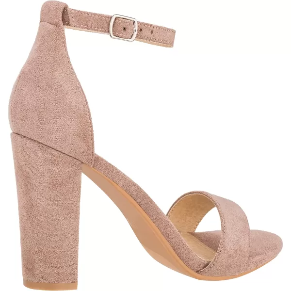 ILLUDE Womens Open Toe Ankle Strap Chunky Block High Heel  Formal Wedding Party Classic Heeled Sandals  RubyTaupe Suede