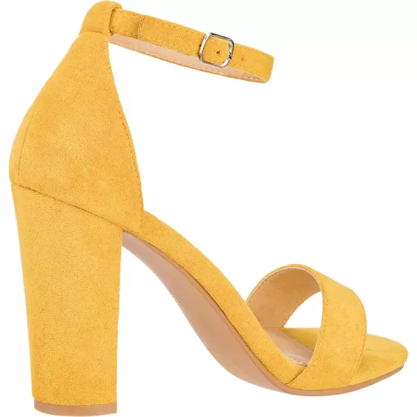 ILLUDE Womens Open Toe Ankle Strap Chunky Block High Heel  Formal Wedding Party Classic Heeled Sandals  RubyYellow Suede