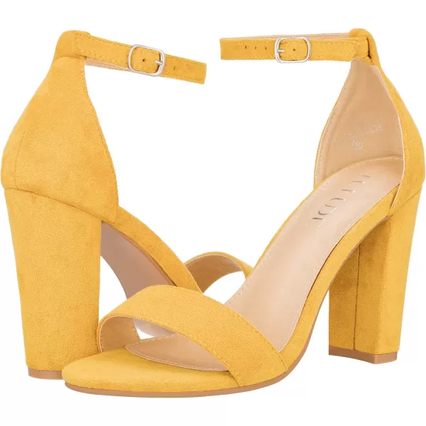 ILLUDE Womens Open Toe Ankle Strap Chunky Block High Heel  Formal Wedding Party Classic Heeled Sandals  RubyYellow Suede