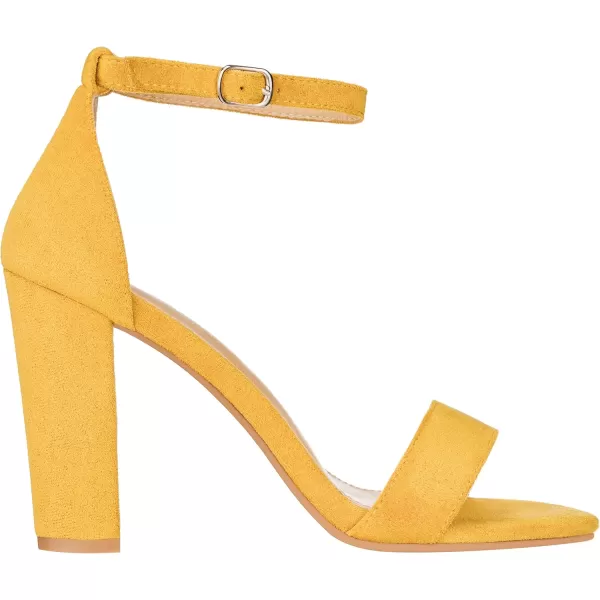 ILLUDE Womens Open Toe Ankle Strap Chunky Block High Heel  Formal Wedding Party Classic Heeled Sandals  RubyYellow Suede