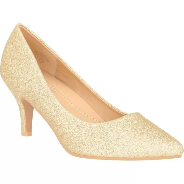 ILLUDE Classic Pointed Toe Pumps  Comfortable Low Stiletto Heel Pump Shoes  CherryGold Glitter