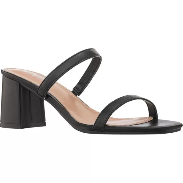 ILLUDE Womens Block Heel Double Band Square Toe Heeled Sandal Slip On Mule  LisaBlack Pu